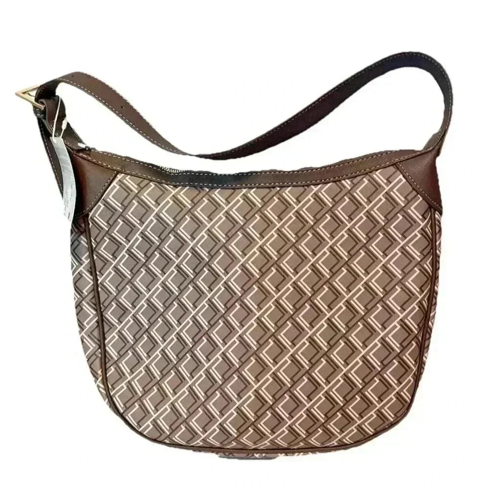 NEW Primark Women's Geo Pattern Monogram Medium Slouchy Hobo Bag - Tan / Brown - Picture 1 of 5